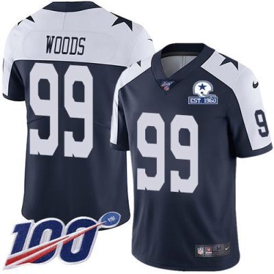 Nike Dallas Cowboys #99 Antwaun Woods Navy Blue Thanksgiving Stitched With Established In 1960 Patch NFL 100th Season Vapor Untouchable Limited Throw