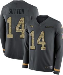 Nike Denver Broncos #14 Courtland Sutton Anthracite Salute to Service Stitched NFL Limited Therma Long Sleeve Jersey