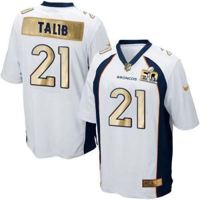 Nike Denver Broncos #21 Aqib Talib White Stitched NFL Game Super Bowl 50 Collection Jersey