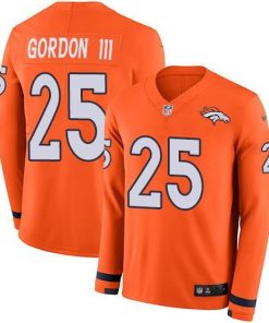 Nike Denver Broncos #25 Melvin Gordon III Orange Team Color Stitched NFL Limited Therma Long Sleeve Jersey