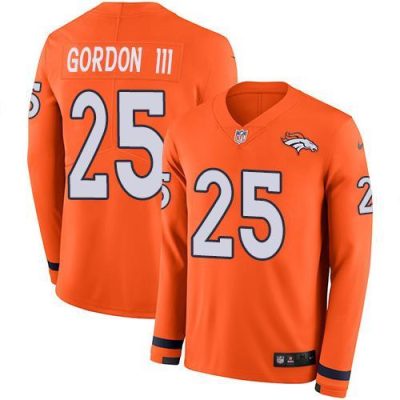Nike Denver Broncos #25 Melvin Gordon III Orange Team Color Stitched NFL Limited Therma Long Sleeve Jersey
