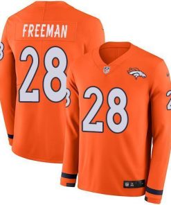 Nike Denver Broncos #28 Royce Freeman Orange Team Color Stitched NFL Limited Therma Long Sleeve Jersey