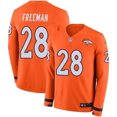 Nike Denver Broncos #28 Royce Freeman Orange Team Color Stitched NFL Limited Therma Long Sleeve Jersey