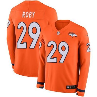 Nike Denver Broncos #29 Bradley Roby Orange Team Color Stitched NFL Limited Therma Long Sleeve Jersey