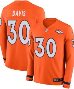 Nike Denver Broncos #30 Terrell Davis Orange Team Color Stitched NFL Limited Therma Long Sleeve Jersey