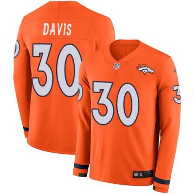 Nike Denver Broncos #30 Terrell Davis Orange Team Color Stitched NFL Limited Therma Long Sleeve Jersey
