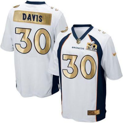 Nike Denver Broncos #30 Terrell Davis White Stitched NFL Game Super Bowl 50 Collection Jersey
