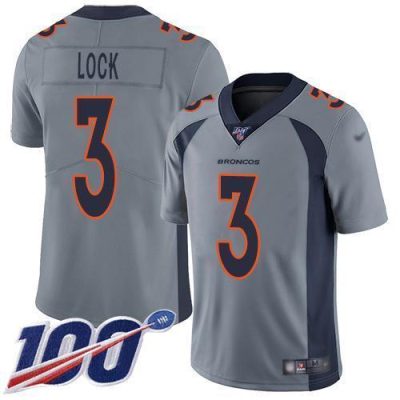 Nike Denver Broncos #3 Drew Lock Gray Stitched NFL Limited Inverted Legend 100th Season Jersey