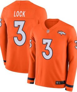 Nike Denver Broncos #3 Drew Lock Orange Team Color Stitched NFL Limited Therma Long Sleeve Jersey