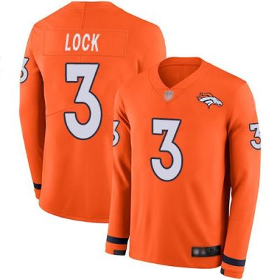 Nike Denver Broncos #3 Drew Lock Orange Team Color Stitched NFL Limited Therma Long Sleeve Jersey