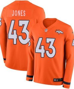 Nike Denver Broncos #43 Joe Jones Orange Team Color Stitched NFL Limited Therma Long Sleeve Jersey