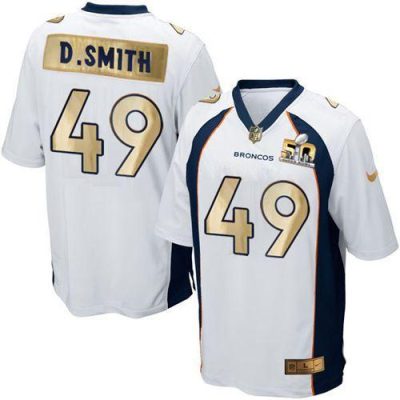 Nike Denver Broncos #49 Dennis Smith White Stitched NFL Game Super Bowl 50 Collection Jersey
