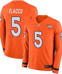 Nike Denver Broncos #5 Joe Flacco Orange Team Color Stitched NFL Limited Therma Long Sleeve Jersey