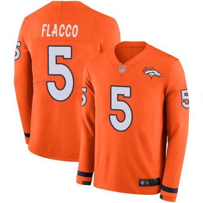 Nike Denver Broncos #5 Joe Flacco Orange Team Color Stitched NFL Limited Therma Long Sleeve Jersey