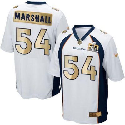 Nike Denver Broncos #54 Brandon Marshall White Stitched NFL Game Super Bowl 50 Collection Jersey
