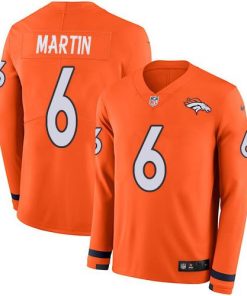 Nike Denver Broncos #6 Sam Martin Orange Team Color Stitched NFL Limited Therma Long Sleeve Jersey