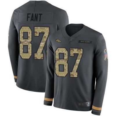Nike Denver Broncos #87 Noah Fant Anthracite Salute to Service Stitched NFL Limited Therma Long Sleeve Jersey