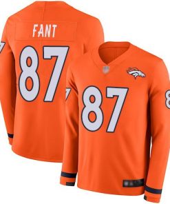 Nike Denver Broncos #87 Noah Fant Orange Team Color Stitched NFL Limited Therma Long Sleeve Jersey
