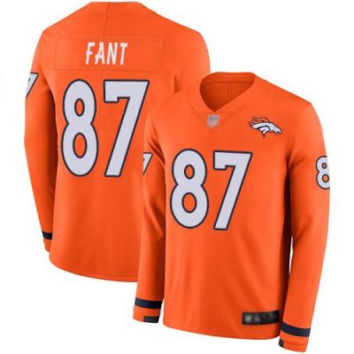 Nike Denver Broncos #87 Noah Fant Orange Team Color Stitched NFL Limited Therma Long Sleeve Jersey
