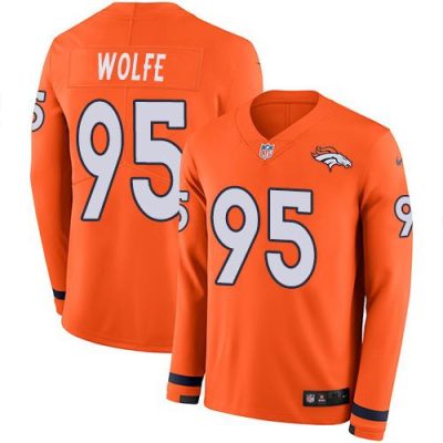 Nike Denver Broncos #95 Derek Wolfe Orange Team Color Stitched NFL Limited Therma Long Sleeve Jersey