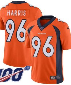Nike Denver Broncos #96 Shelby Harris Orange Team Color Stitched NFL 100th Season Vapor Untouchable Limited Jersey