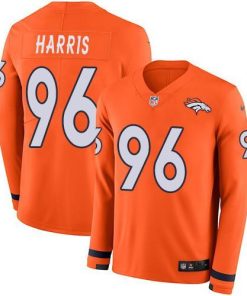 Nike Denver Broncos #96 Shelby Harris Orange Team Color Stitched NFL Limited Therma Long Sleeve Jersey