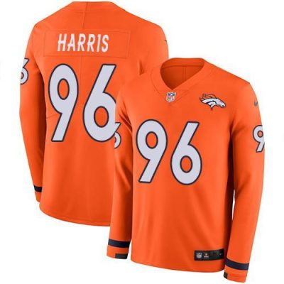 Nike Denver Broncos #96 Shelby Harris Orange Team Color Stitched NFL Limited Therma Long Sleeve Jersey