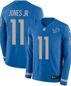 Nike Detroit Lions #11 Marvin Jones Jr Blue Team Color Stitched NFL Limited Therma Long Sleeve Jersey