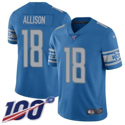 Nike Detroit Lions #18 Geronimo Allison Blue Team Color Stitched NFL 100th Season Vapor Untouchable Limited Jersey