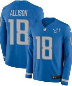 Nike Detroit Lions #18 Geronimo Allison Blue Team Color Stitched NFL Limited Therma Long Sleeve Jersey
