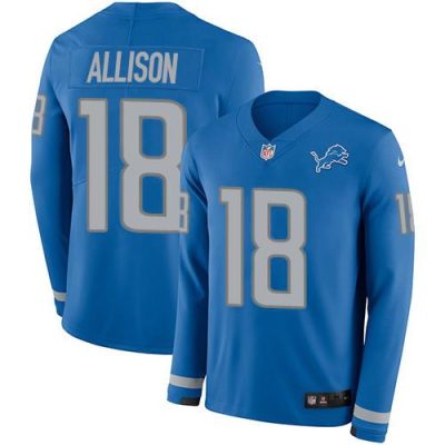 Nike Detroit Lions #18 Geronimo Allison Blue Team Color Stitched NFL Limited Therma Long Sleeve Jersey