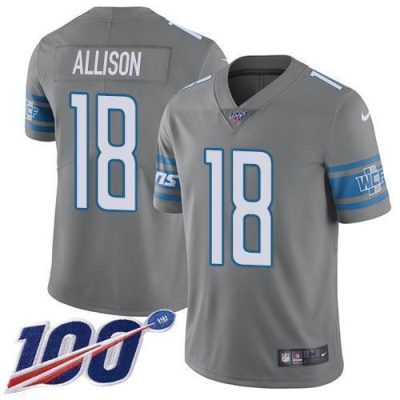 Nike Detroit Lions #18 Geronimo Allison Gray Stitched NFL Limited Rush 100th Season Jersey