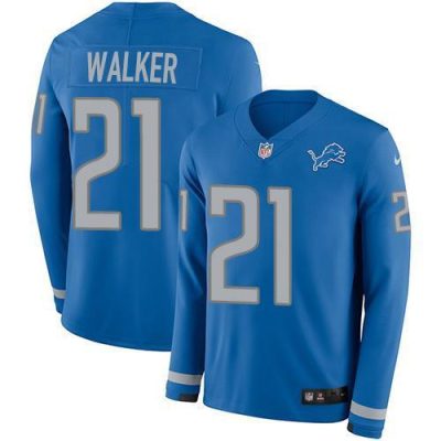 Nike Detroit Lions #21 Tracy Walker Blue Team Color Stitched NFL Limited Therma Long Sleeve Jersey