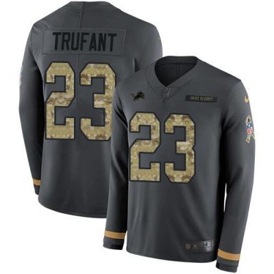 Nike Detroit Lions #23 Desmond Trufant Anthracite Salute to Service Stitched NFL Limited Therma Long Sleeve Jersey