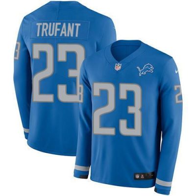 Nike Detroit Lions #23 Desmond Trufant Blue Team Color Stitched NFL Limited Therma Long Sleeve Jersey