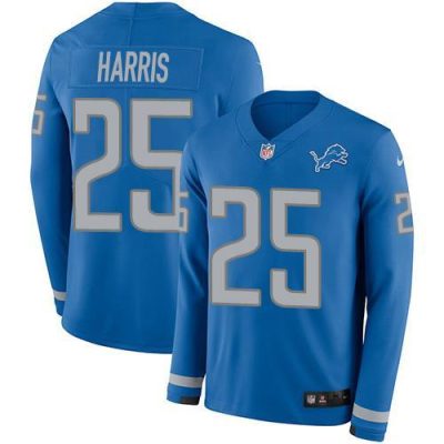 Nike Detroit Lions #25 Will Harris Blue Team Color Stitched NFL Limited Therma Long Sleeve Jersey