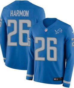 Nike Detroit Lions #26 Duron Harmon Blue Team Color Stitched NFL Limited Therma Long Sleeve Jersey