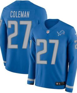 Nike Detroit Lions #27 Justin Coleman Blue Team Color Stitched NFL Limited Therma Long Sleeve Jersey