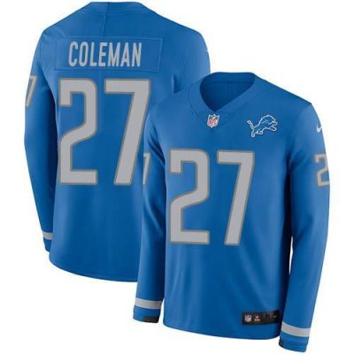 Nike Detroit Lions #27 Justin Coleman Blue Team Color Stitched NFL Limited Therma Long Sleeve Jersey