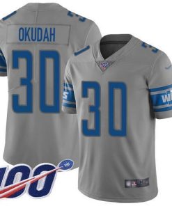 Nike Detroit Lions #30 Jeff Okudah Gray Stitched NFL Limited Inverted Legend 100th Season Jersey