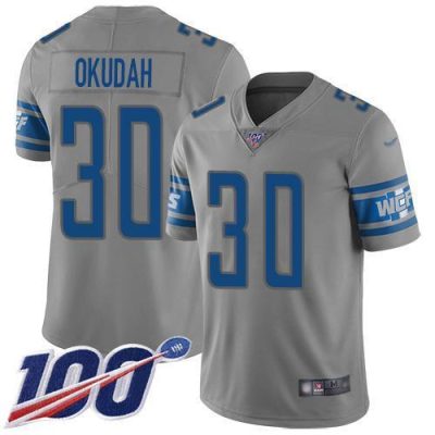 Nike Detroit Lions #30 Jeff Okudah Gray Stitched NFL Limited Inverted Legend 100th Season Jersey