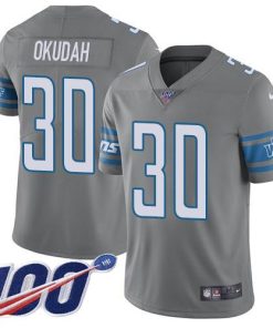Nike Detroit Lions #30 Jeff Okudah Gray Stitched NFL Limited Rush 100th Season Jersey