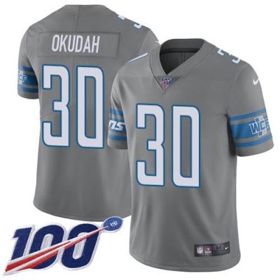 Nike Detroit Lions #30 Jeff Okudah Gray Stitched NFL Limited Rush 100th Season Jersey