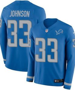 Nike Detroit Lions #33 Kerryon Johnson Blue Team Color Stitched NFL Limited Therma Long Sleeve Jersey