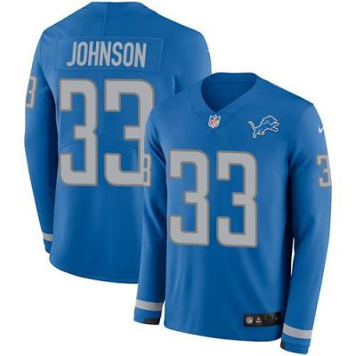 Nike Detroit Lions #33 Kerryon Johnson Blue Team Color Stitched NFL Limited Therma Long Sleeve Jersey
