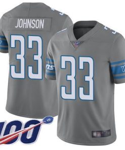 Nike Detroit Lions #33 Kerryon Johnson Gray Stitched NFL Limited Rush 100th Season Jersey