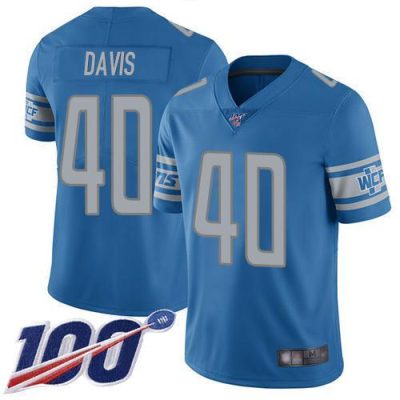 Nike Detroit Lions #40 Jarrad Davis Blue Team Color Stitched NFL 100th Season Vapor Limited Jersey