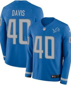 Nike Detroit Lions #40 Jarrad Davis Blue Team Color Stitched NFL Limited Therma Long Sleeve Jersey