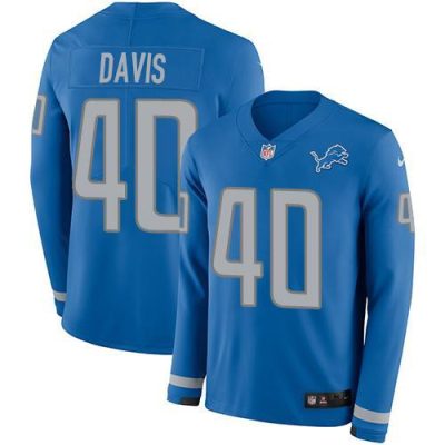 Nike Detroit Lions #40 Jarrad Davis Blue Team Color Stitched NFL Limited Therma Long Sleeve Jersey