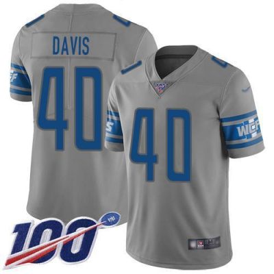Nike Detroit Lions #40 Jarrad Davis Gray Stitched NFL Limited Inverted Legend 100th Season Jersey